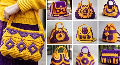 CROCHET BAG MODEL DESIGN IDEAS COLOR COMBINATION #YELLOW PURPLE WOOL #CROCHET #KNITTING AI MADE 