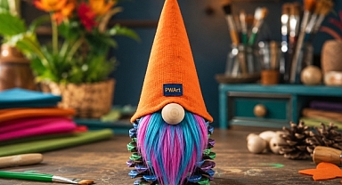DIY Colorful Pinecone Gnome with Faux Fur Beard