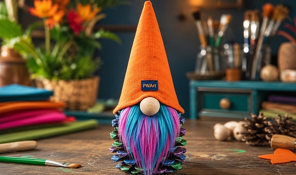 DIY Colorful Pinecone Gnome with Faux Fur Beard