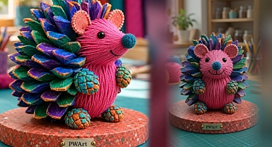 DIY Colorful Yarn and Pinecone Hedgehog Craft