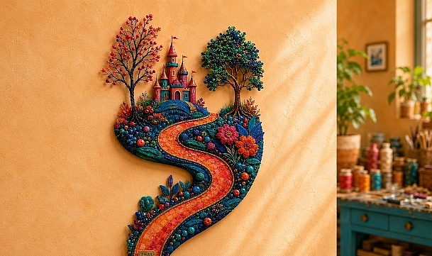 DIY Fantasy Castle Wall Art with a Mosaic Path